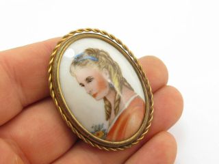 Vintage Hand Painted Limoges Portrait Brooch Pin