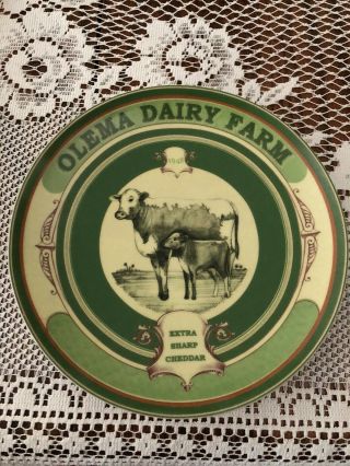 Pottery Barn Vintage Label Olema Farms Cow Dairy Plate In Greens