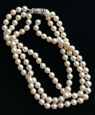 Vintage Heavy Triple Strand Faux Pearl Necklace Signed E Pearl 16 " Repair M114