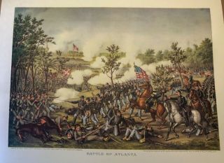 " Battle Of Atlanta " Kurz & Allison 1888 Civil War Print 18x24 " Vintage