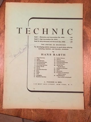 Technic,  Book Iii By Hans Barth - Vintage Piano Technic - Signed By Barth
