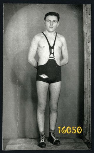 Vintage Photograph,  Strong Boy In Sport Dress,  Wrestler (?),  Gold Medal 1940 
