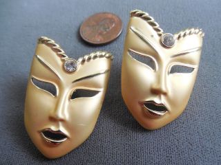 Vintage Nos Pr High End Quality Gt Jeweled Asian Lady Mask Face Earrings D19 3