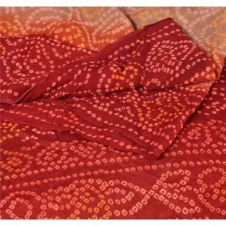 Sanskriti Vintage Dark Red Saree Pure Georgette Silk Bandhani Sari Craft Fabric