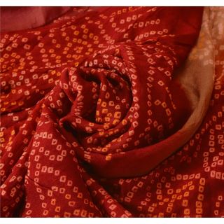 Sanskriti Vintage Dark Red Saree Pure Georgette Silk Bandhani Sari Craft Fabric 4