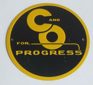 Vintage Post Sugar Crisp Cereal C&o For Progress Metal Railroad Emblem Sign