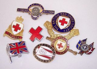 Joblot Vintage Enamel Badges Red Cross/union Jack/british Legion/scandinavian