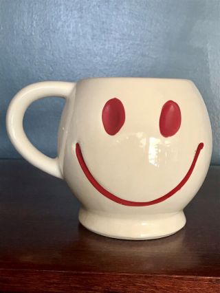 Vintage Mccoy White Red Smiley Face 70s Mug Cup