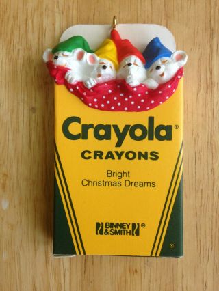 Vintage (1987) Hallmark Christmas Ornament,  Four Mice In A Crayola Crayon Box
