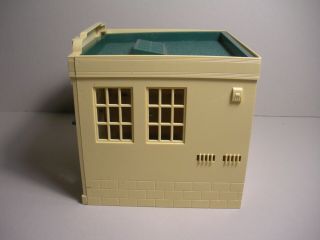 VINTAGE PLASTICVILLE BANK (0700),  BUFF WALLS,  GREEN ROOF/TRIM,  WITH 5