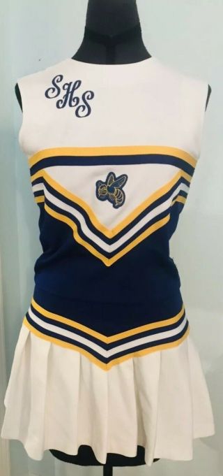 Vintage Authentic Blue Gold White Varsity Cheerleader Uniform 1990 Yellowjackets