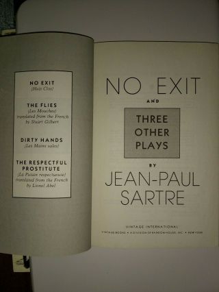 No Exit and Three Other Plays by Jean - Paul Sartre (Vintage Int ' l Paperback 1989) 3