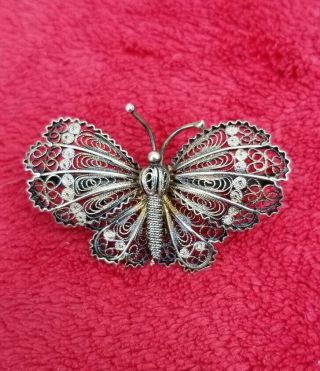 Vintage 800 Sterling Silver Filigree Butterfly Pin Brooch