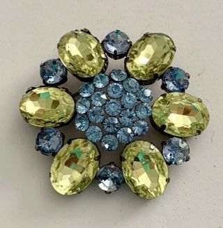 Vintage Silver Tone Blue And Green Rhinestone Flower Cluster Brooch Pin Jewelry