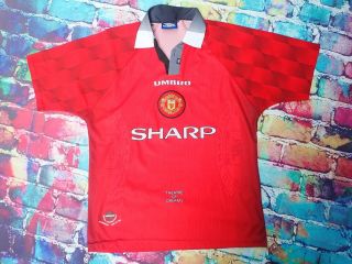 F24 Mens Vintage 96/98 Manchester United Football Shirt Sharp Large Kunj