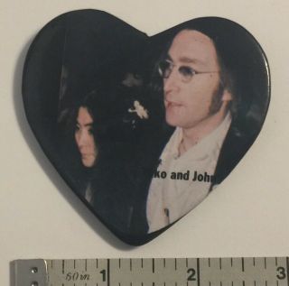 “yoko And John” Vintage Heart - Shaped Pin / Button Of Yoko Ono And John Lennon