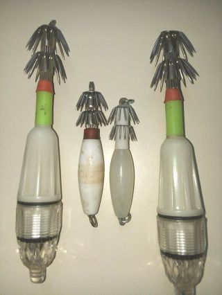 4 - Vintage Squid Jigs - 2 Battery Operated - - Fishing - Jigging