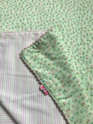 Vintage Gymboree Blanket Reversible 2002 Green Pink Cotton Flower Stripe Spring