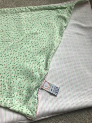 Vintage Gymboree blanket reversible 2002 green pink cotton flower stripe spring 3
