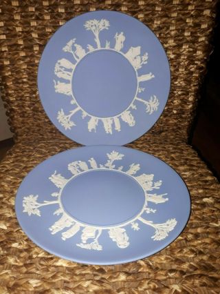 2 Vintage Wedgwood Blue Jasperware 9.  25 " Cake Plates.  Dated 1958