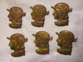 Vintage Egyptian Revival Stampings Cleopatra Or Pharaoh Jewelry Components,  6 Pc