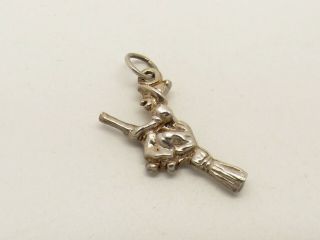 Vintage Sterling Silver Witch On A Broomstick Charm.