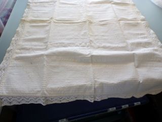 Vintage Off - White Small Tablecloth W/lace Edging - - 29 " X 22 "