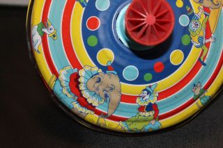 Vintage Schylling Metal Tin Toy Top Circus Clowns Elephants 4