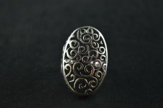 Vintage Sterling Silver Filigree Cutout Design Dome Ring - 6g
