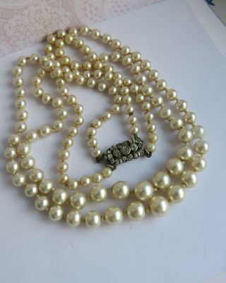 Pretty Vintage Ciro Sterling Silver Double Strand Faux Pearl Necklace