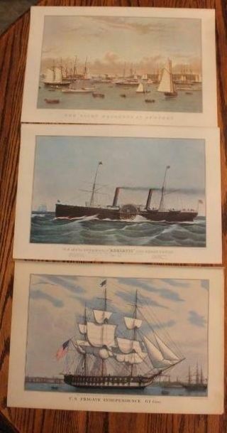 Vintage Currier & Ives Prints Us Frigate Independence Newport Yacht Squadron