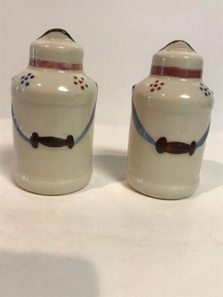 Vintage Shawnee Pottery Milk Can Salt & Pepper Shakers With Cork Stoppers
