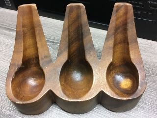 Vintage Wood Pipe Holder Handmade Holds 3 Pipes Says Made In Philippines
