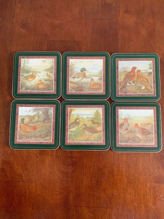 6 Vintage Coasters Pimpernel Deluxe Finish Various Fowl Birds Square Cork