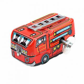 Vintage Fire Chief Firefighter Car Truck Clockwork Wind Up Tin Toys