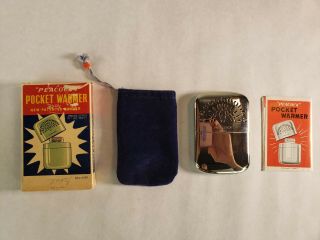 Vintage Pocket Warmer By Peacock With Paperwork And Velvet Carry Bag
