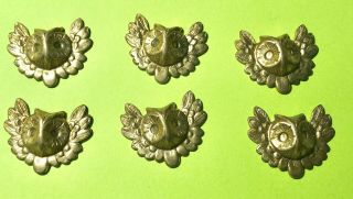 6 Vintage Owl Head With Wings Brass Stampings