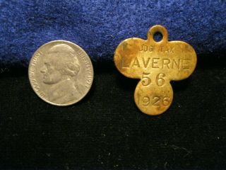 Old Vintage Brass 1926 Laverne Oklahoma Dog Tax Tag License 56