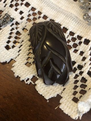 Vintage Chocolate Brown Carved Bakelite Scarf/dress - - Shoe Clip - 2 " L