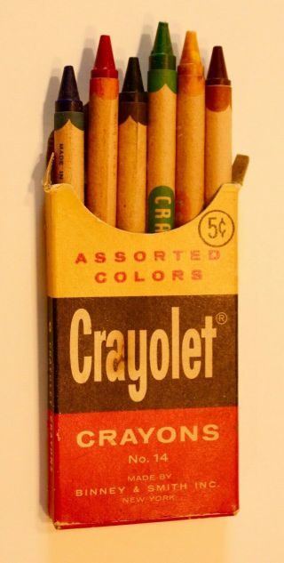 Early Vintage 6 - Pack " Crayolet " Box - Binney & Smith Inc.  W/the Orig.  6 Crayons