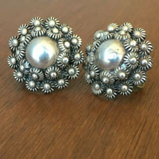 Vintage Mexico Sterling Silver Screw Back Floral Earrings