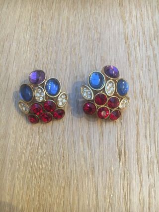 Vintage High End Glass Stones Clip On Earrings 1970 - 80 