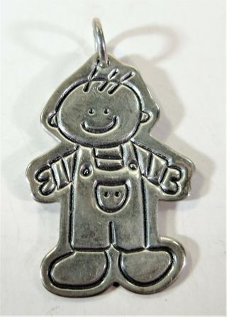 Vtg Sterling Silver - Lucy Ann Stamped Boy Outline Charm Pendant