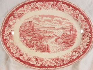 Vintage Currier And Ives Serving Platter Signed Red Niagra Falls