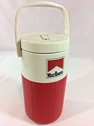 Vtg Marlboro Coleman Cooler Insulated Water Jug Handle Drink Spout Red White