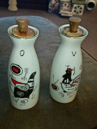 Vintage White Porcelain Oil & Vinegar Cruet Set,  W.  W.  22w,  Made In Japan