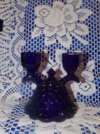 Vintage Cobalt Blue Glass - Double Candle Holder/ Candleabra