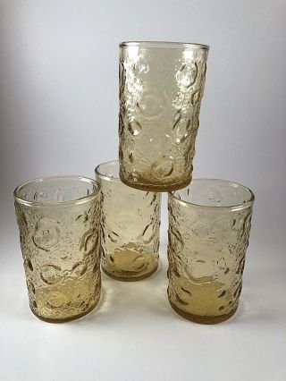 Set Of 4 Vintage Anchor Hocking Honey Gold Harvest Amber 4 Oz Juice Glass