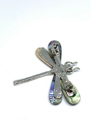 Vintage Abalone Shell Silver Tone Dragonfly Brooch Pin 2” 4