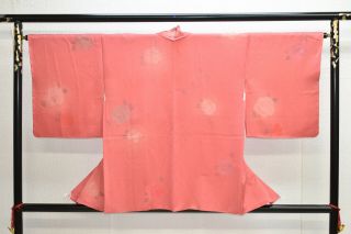 Vintage Silk Kimono Jacket:lovely Dark Salmon Pink Camellia@yk25